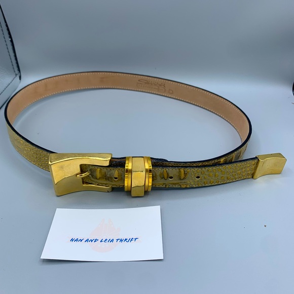 New Vintage Deadstock BB Simon Alligator belt with gold overlay buckle & tip.